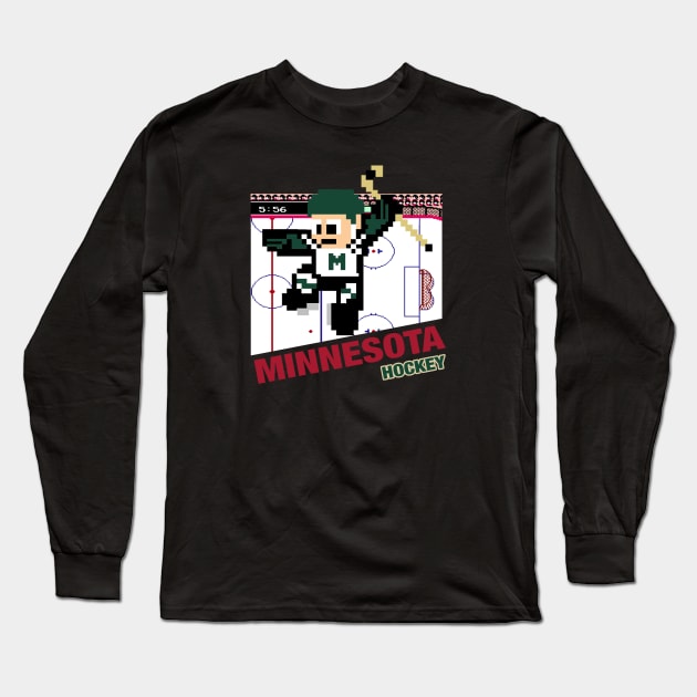 Minnesota Hockey 8 bit cartridge design Long Sleeve T-Shirt by MulletHappens